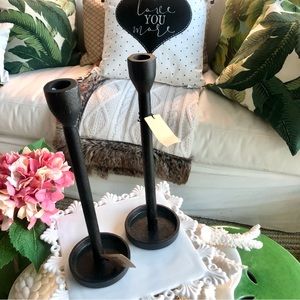 NWT Pair Black Wrought Iron Candle Holders